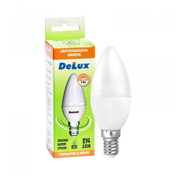 Лампа светодиодная Delux 90011754 мощностью 7W. Типоразмер — C37 с цоколем E14, температура цвета — 2700K