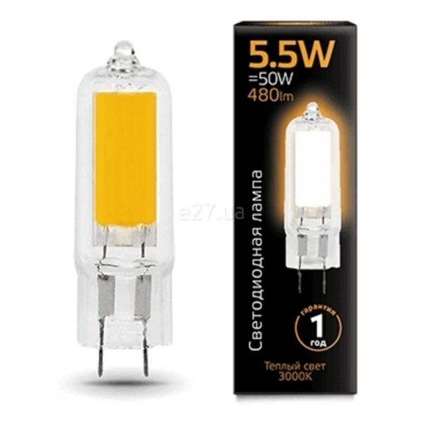 Лампа світлодіодна Gauss 107807105 потужністю 5.5W. Типорозмір — JCD з цоколем G4, температура кольору — 3000K