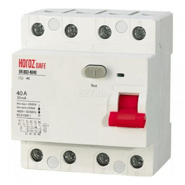 Вимикач диференціального струму, УЗО Horoz Electric 114-003-4040-010 Safe