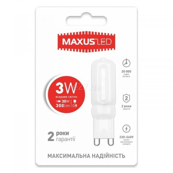 Лампа світлодіодна Maxus 1-LED-204 потужністю 3W. Типорозмір — G9 з цоколем G9, температура кольору — 4100K
