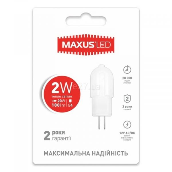 Лампа світлодіодна Maxus 1-LED-207 потужністю 2W. Типорозмір — G4 з цоколем G4, температура кольору — 3000K