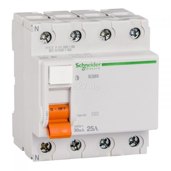 Вимикач диференціального струму, УЗО Schneider Electric 11460 Домовой ВД63