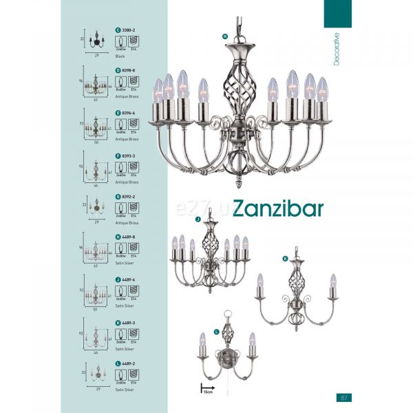 Люстра Searchlight 4489-3 Zanzibar в каталоге производителя