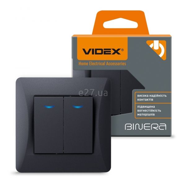 Вимикач 2-клавішний Videx 24460 Binera VF-BNSW2L-BG