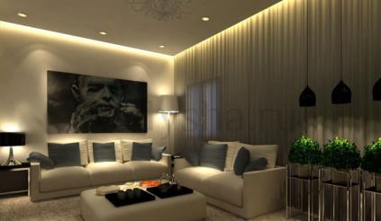 Ефектний інтер'єр із сучасним підсвічуванням картин